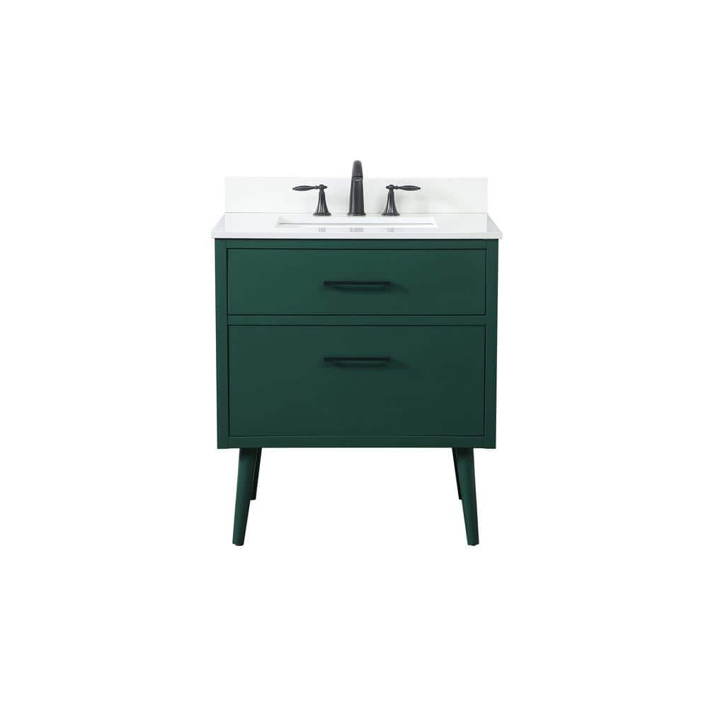 30 in. W Single Bath Vanity in Green with Engineered Stone Vanity Top in Iv