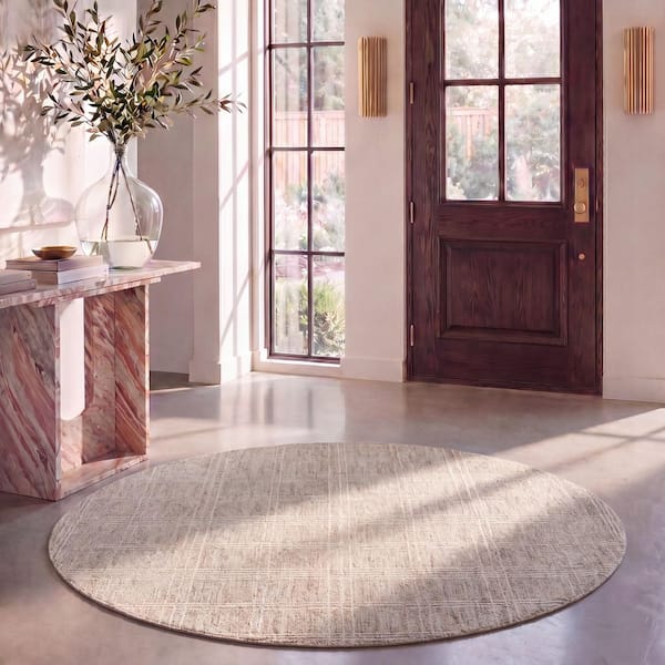 Genre 6 ft. x 6 ft. Beige/Ivory Plaid Round Rug