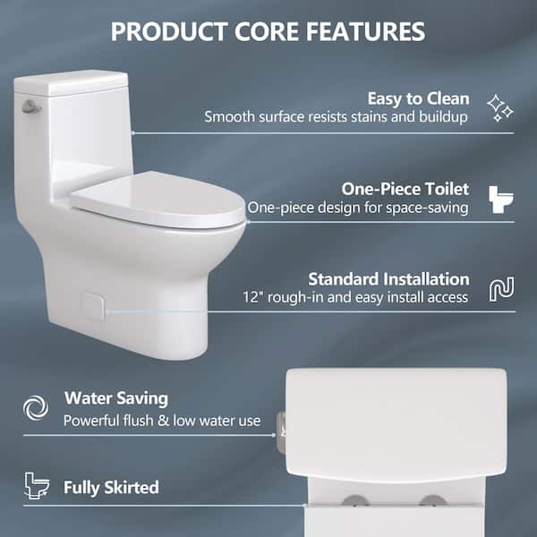 1.28 GPF Single Flush Elongated Comfort Height Chair 1-Piece Ceramic Round Toilet in White with Soft-Close Seat Included