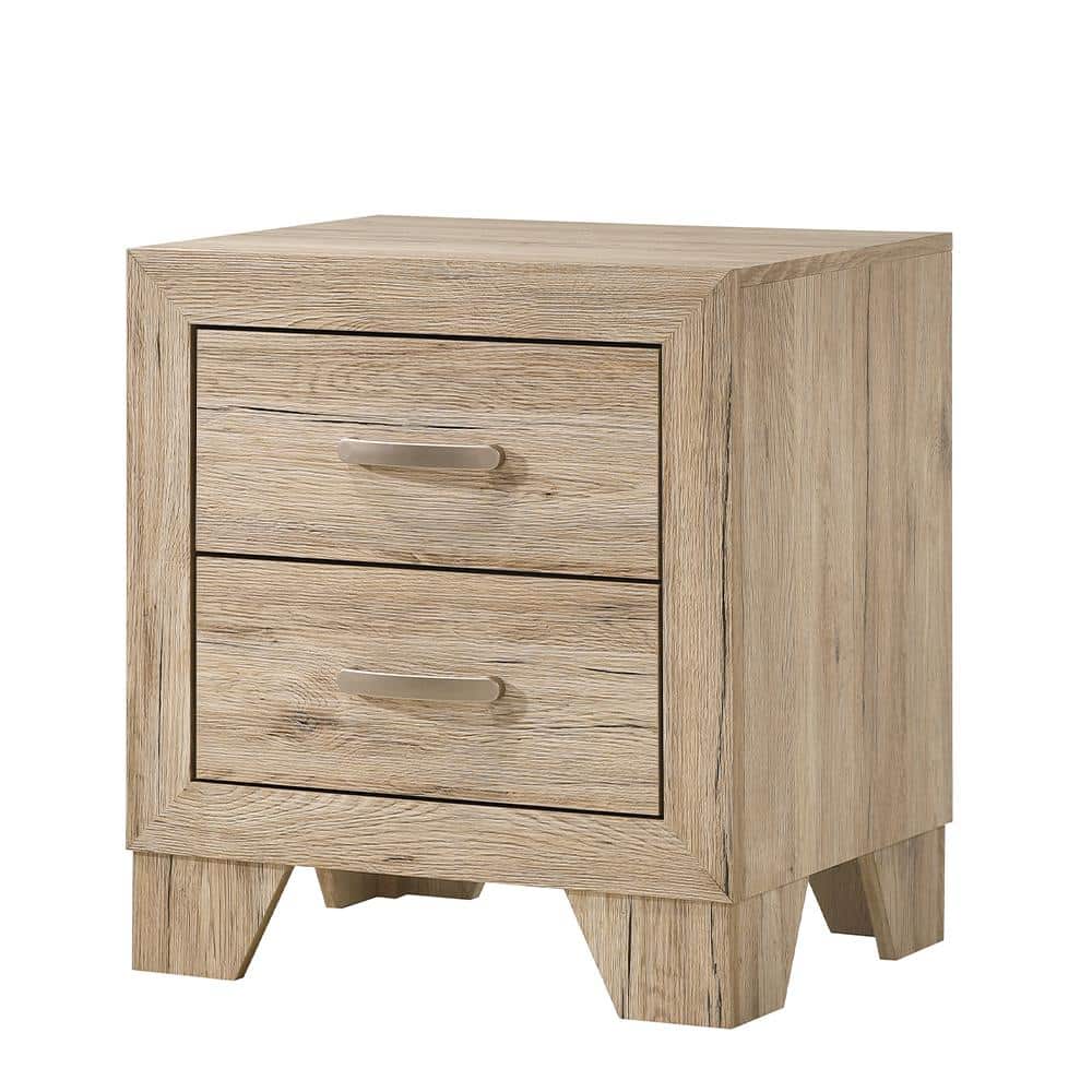 Natural Washed Oak 2-Drawer Wooden Nightstand