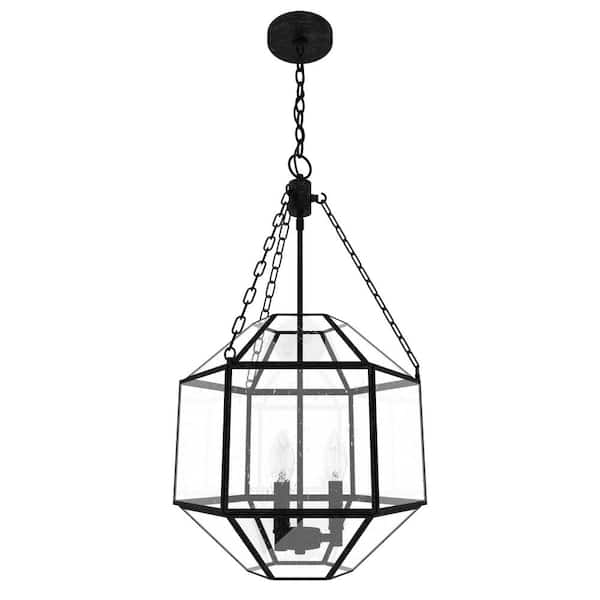 Indria 3-Light Rustic Iron Island Pendant Light with Clear Seeded Glass Shade Kitchen Light