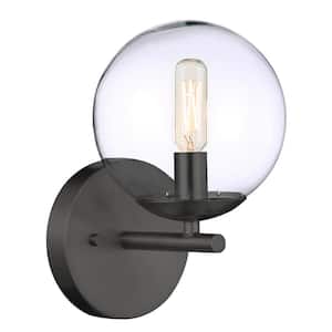 Auresa 5.875 in. 1-Light Black Globe Vanity Light with Clear Glass Shade