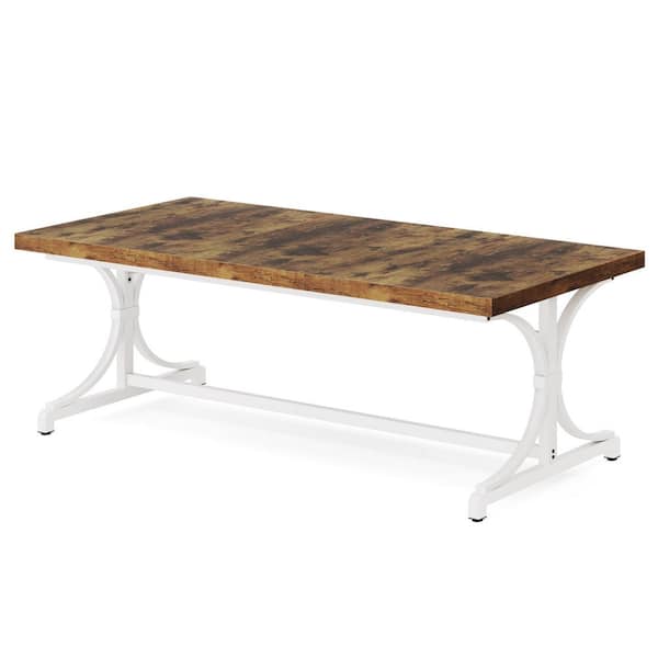 BYBLIGHT Moronia 63in. Modern Brown Computer Desk Rectangle Office Desk Table with White Heavy-Duty Metal Frame