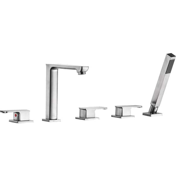 ANZZI Shore 3-Handle Deck-Mount Roman Tub Faucet with Handheld Sprayer in Brushed Nickel