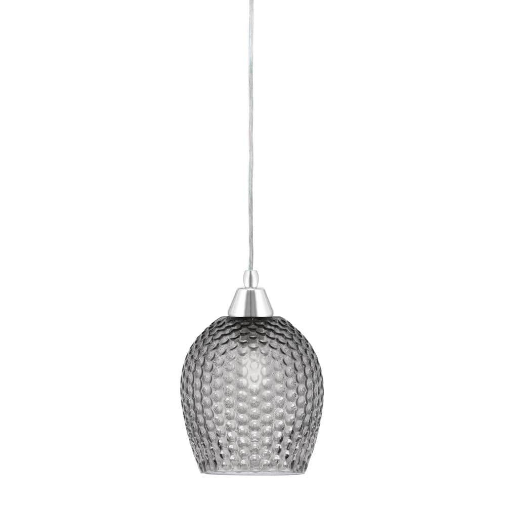 Bryson 7 in. 1-Light Chrome Cord Pendant Light with 7.5 in. Smoke Textured 