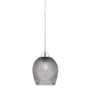 Bryson 7 in. 1-Light Chrome Cord Pendant Light with 7.5 in. Smoke Textured Glass Shade, no bulb included