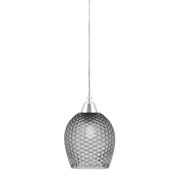 Unbranded Bryson 7 in. 1-Light Chrome Cord Pendant Light with 7.5 in. Smoke Textured Glass Shade, no bulb included