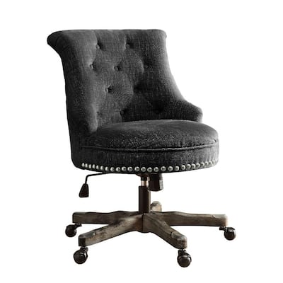 35 in. H Gray and Brown Wooden Office Chair with Button Tufted Backrest