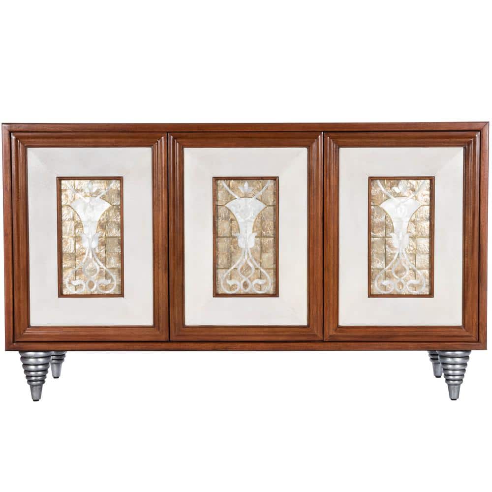 Shelly Capiz Shell & Leather Inlay 180" Sideboard in Brown