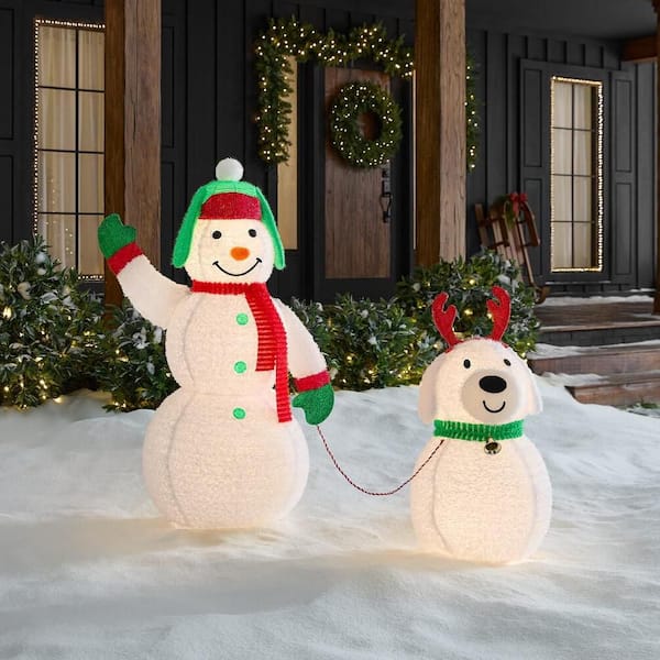 2-Piece Yuletide Lane LED Snowman and Dog Holiday Yard Decoration Y34