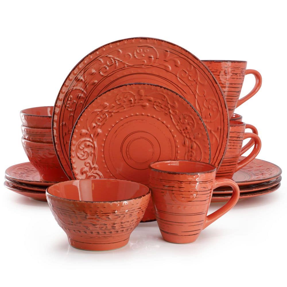 Pacifica Sunset 16-Piece Stoneware Dinnerware Set in Orange