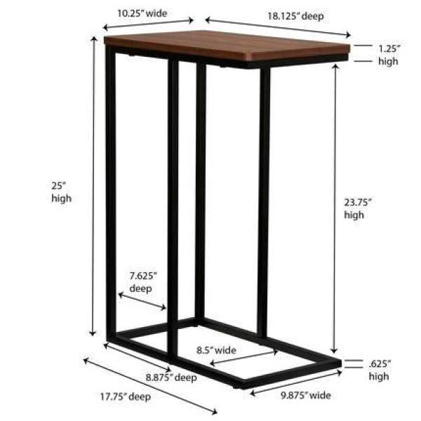 Mid-Century Walnut and Black Metal C-Shaped End Table