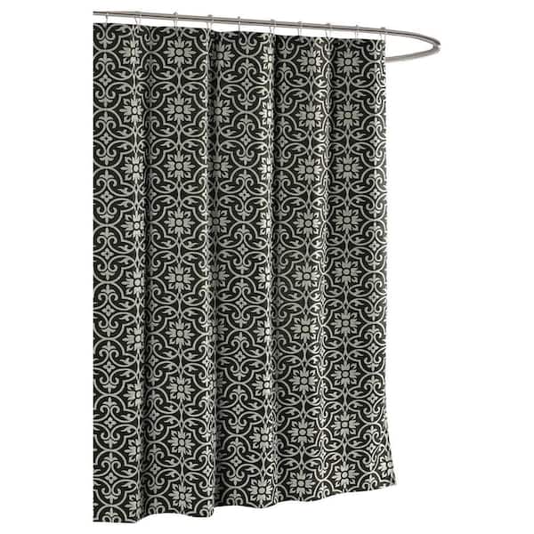 Creative Home Ideas Allure Printed Cotton Blend 72 in. W x 72 in. L Soft Fabric Shower Curtain in Charcoal