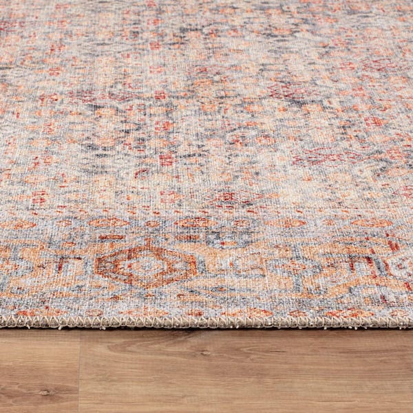 Delano Terracotta Floral Pattern Machine Washable Area Rug Multi 10 ft. x 14 ft. Area Rug