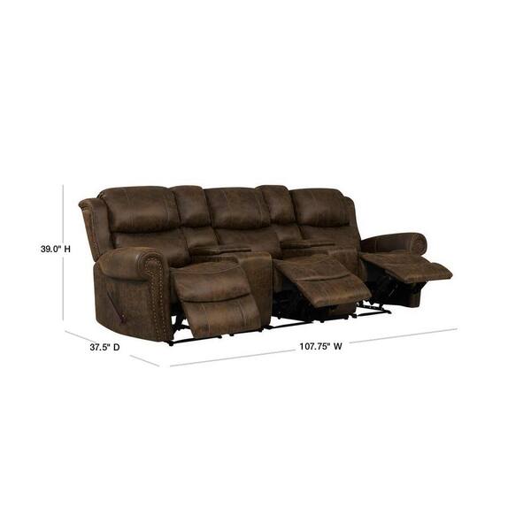 Prolounger Distressed Saddle Brown Faux, Saddle Leather Reclining Sofa