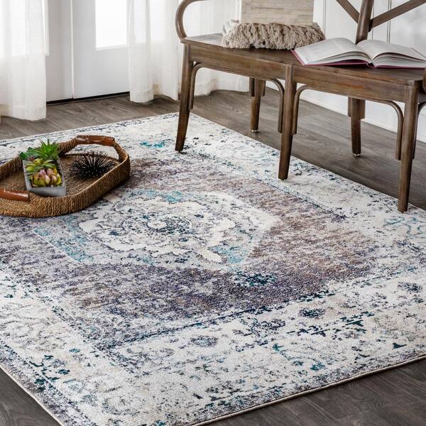 Rugs.com Oregon Collection Rug – 5 Ft Round Blue Low-Pile Rug Perfect For  Kitchens, Dining Rooms 