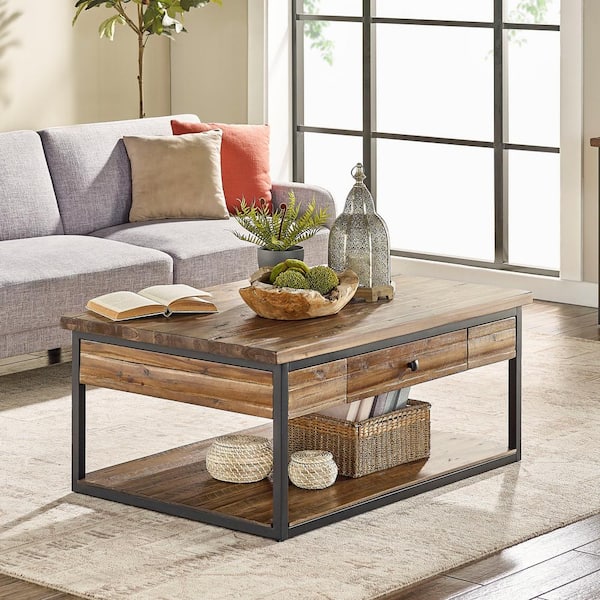 Alaterre Furniture Claremont 48 in. Dark Brown Large Rectangle Wood Coffee Table with Drawer