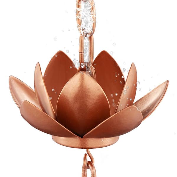 8.5 ft. Rain Chain for Gutters Downspouts Outside, Copper Plated Lotus Rain Chain Cups, Functional and Decorative