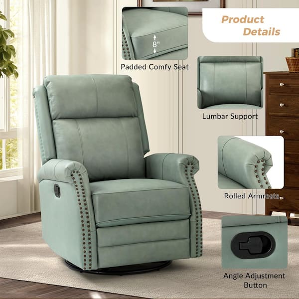 27 Manual Recliner Chair, Wingback Reclining Chair with Padded Seat  Cushion,Single Sofa with Rivets and Solid Wood Legs,Accent Chair Reading  Chair