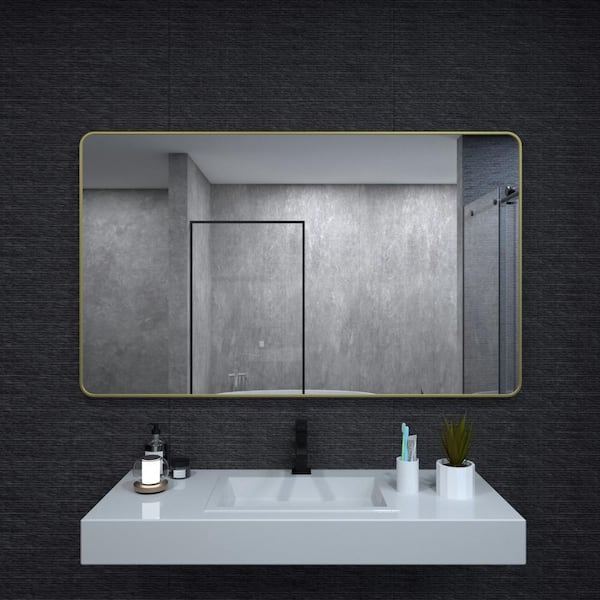 niveal 60 in. W x 36 in. H Rectangular Framed Wall Bathroom Vanity Mirror in Brass