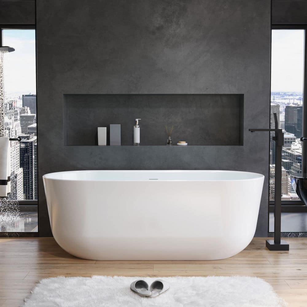 67 in. x 30.3 in. Acrylic Flatbottom Freestanding Soaking Bathtub in Glossy White with Chrome Pop-Up Drain and Overflow price history on PriceWatchPro