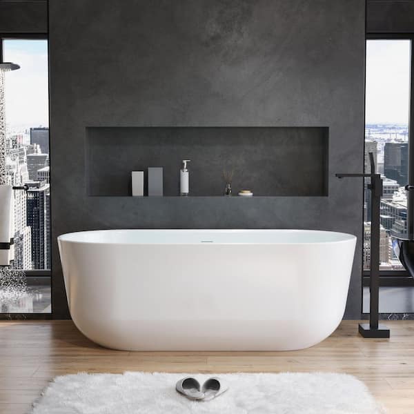 67 in. x 30.3 in. Acrylic Glossy White Soaking Bathtub with Chrome Pop-Up Drain and Overflow