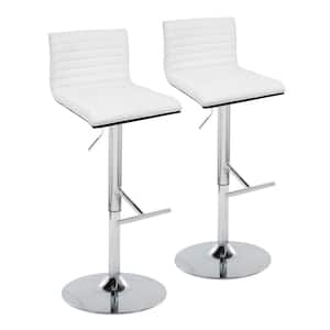 Mason 32.75 in. Adjustable Height White Faux Leather and Chrome Metal Bar Stool with Straight "T" Footrest (Set of 2)