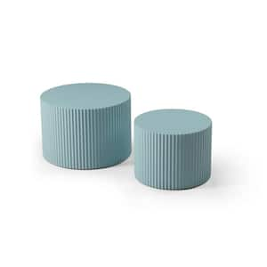 Light Blue MDF Round Outdoor Side Table 2-Piece