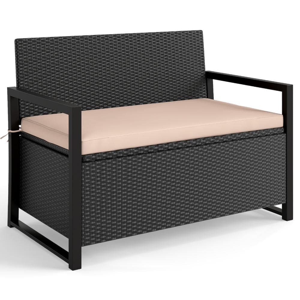 46 in. PE Rattan Patio Storage Bench Loveseat with Cushion and 40 Gal. Storage, Brown price history on PriceWatchPro