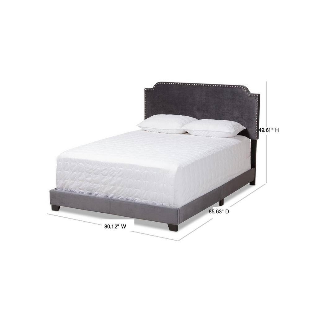 King-Sized Luxe Velvet Upholstered Bed with Nailhead Trim