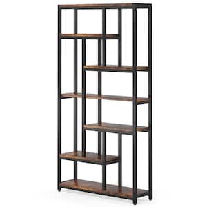 Earlimart 78.7 in. Brown Wood 7-Shelf Etagere Bookcase with Open Back