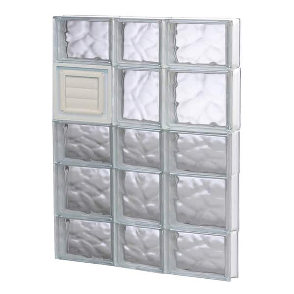 Clearly Secure 21.25 in. x 32.75 in. x 3.125 in. Frameless Wave Pattern Glass Block Window with Dryer Vent
