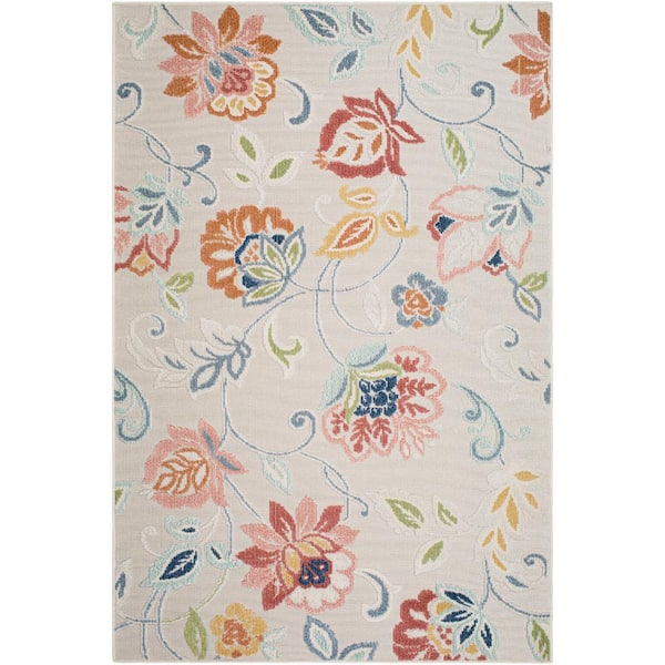 Livabliss Lakeside Pale Blue/Multi Floral and Botanical 7 ft. x 9 ft. Indoor/Outdoor Area Rug