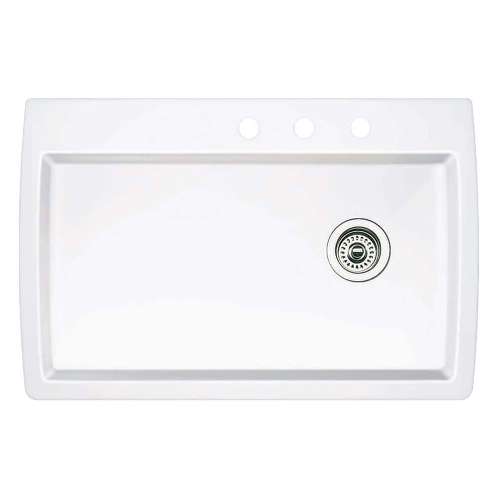 Diamond Dual-Mount Granite 33.5 in. 3-Hole Single Bowl Kitchen Sink in Whit