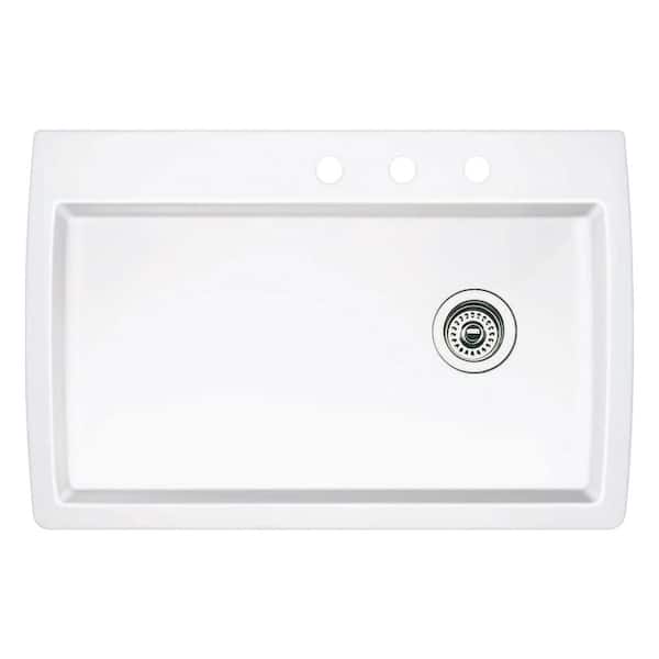 Diamond Dual-Mount Granite 33.5 in. 3-Hole Single Bowl Kitchen Sink in White