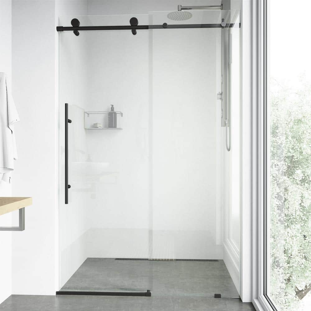 Elan E-Class Matte Black Frameless Sliding Shower Door 52-56" W x 76" H