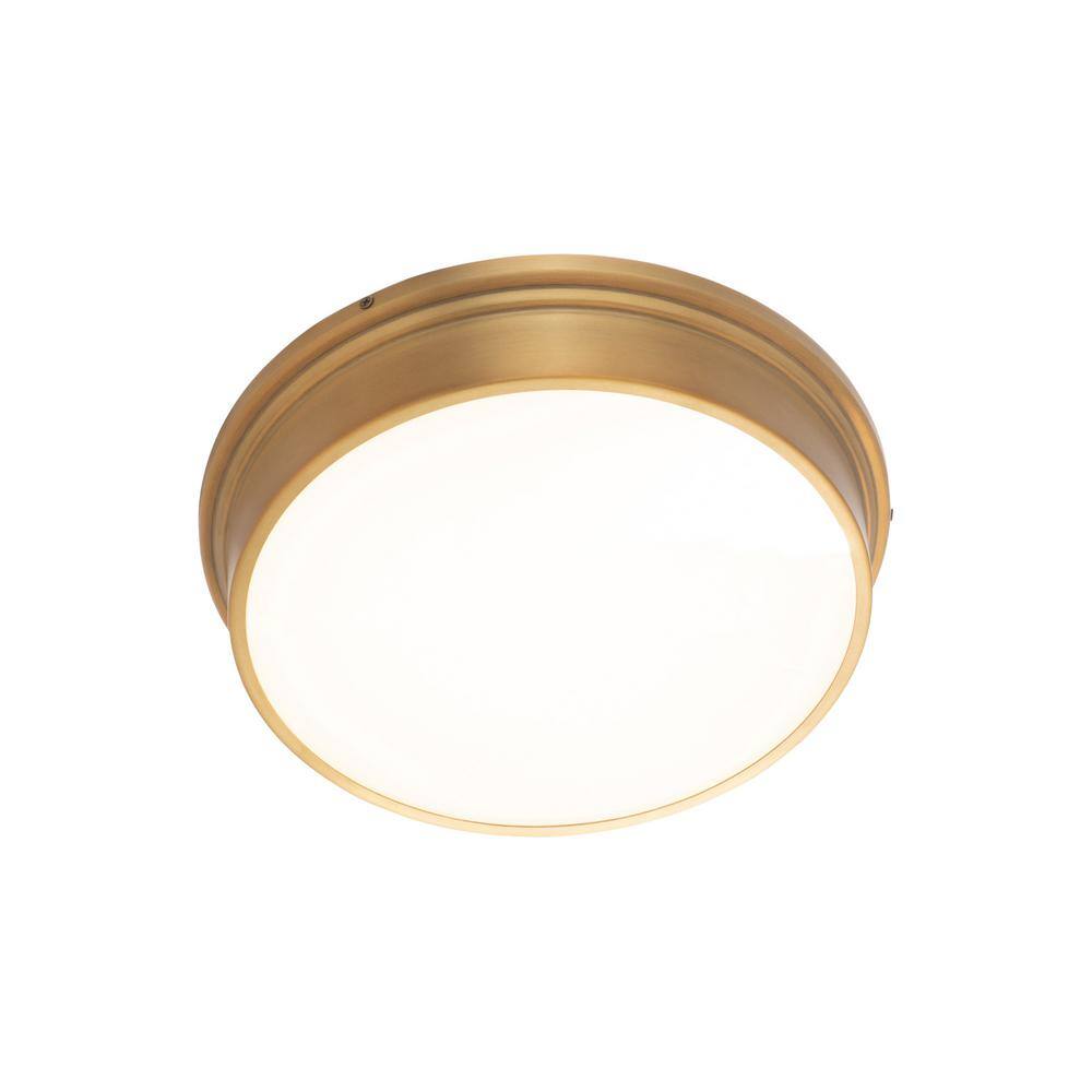 Elegant Aged Brass 12" LED Flush Mount with Opal Glass Diffuser