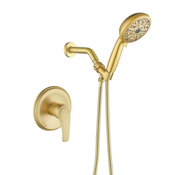 Rain Single Handle 10-Spray Shower Faucet Handheld Combo with Valve 1.8 GPM Adjustable shower Head in Gold