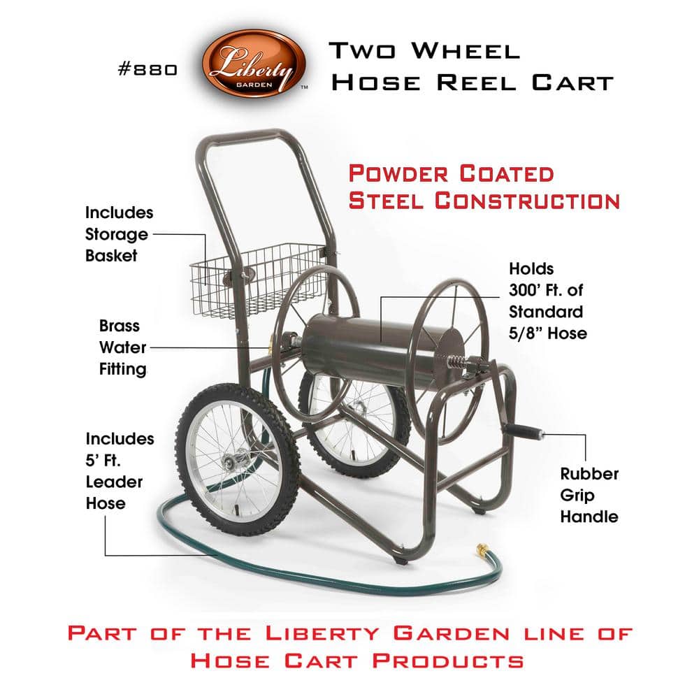 Liberty Garden Brown Steel 300-Foot Hose Reel Cart with Basket