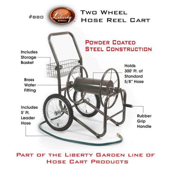 Liberty Garden 2-Wheel Water Hose Reel Cart with Basket, Bronze