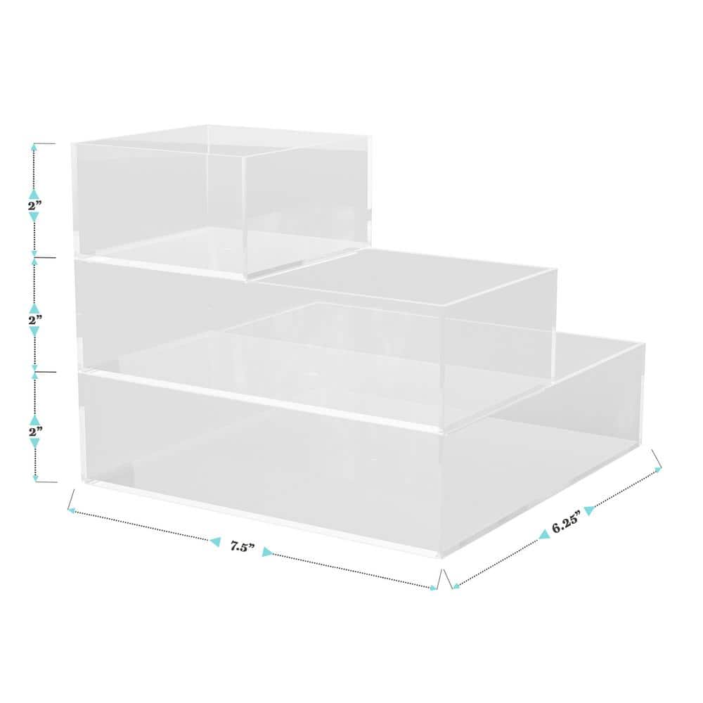 Clear and White Stackable Plastic Storage Bins with Wood Lids, 3-Pack