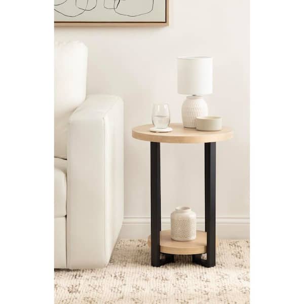 Hendricks 19 in. Natural Round Wood Veneer/MDF End Table