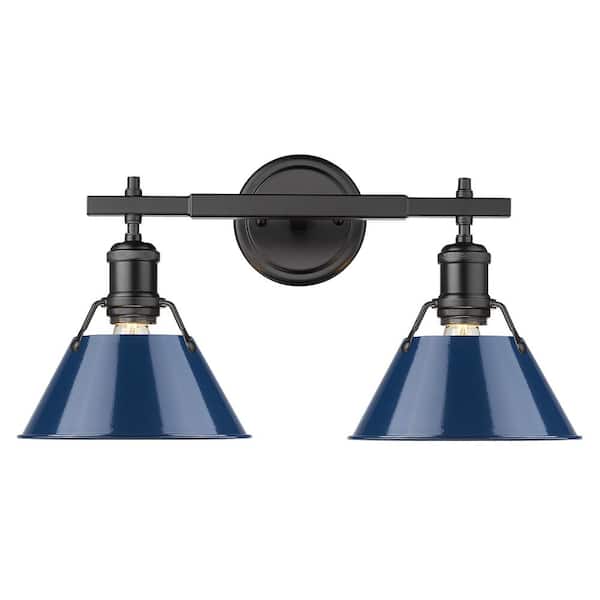 Golden Lighting Orwell 4.875 in. 2-Light Black Vanity Light with Matte Navy Shade