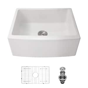 White Ceramic 24 in. Single Bowl Farmhouse Apron Workstation Kitchen Sink