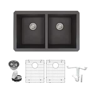 Radius All-in-One Undermount Granite 32 in. Equal Double Bowl Kitchen Sink in Black