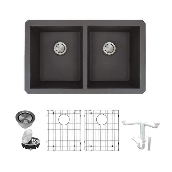 Transolid Radius All-in-One Undermount Granite 32 in. Equal Double Bowl Kitchen Sink in Black