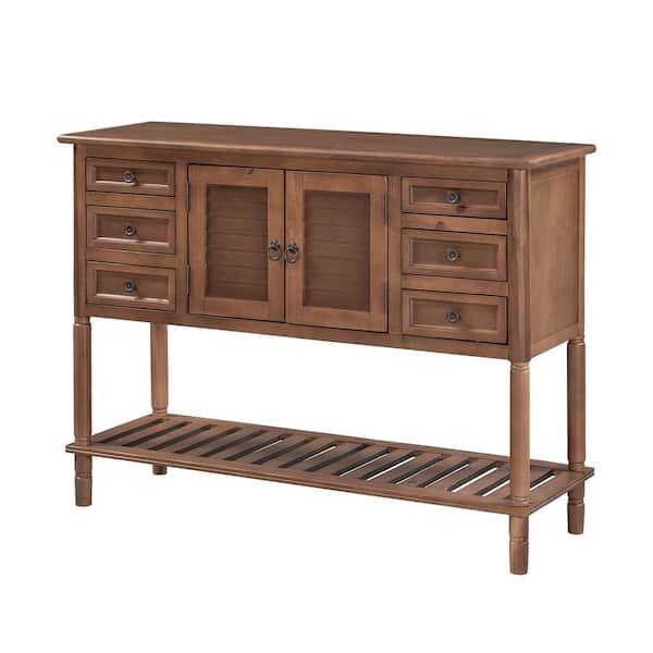 Tileon 45.2 in. W x 14.8 in. D x 34.2 in. H in Natural Wood Ready to Assemble Floor Kitchen Cabinet with 6-Drawer & Slat Shelf