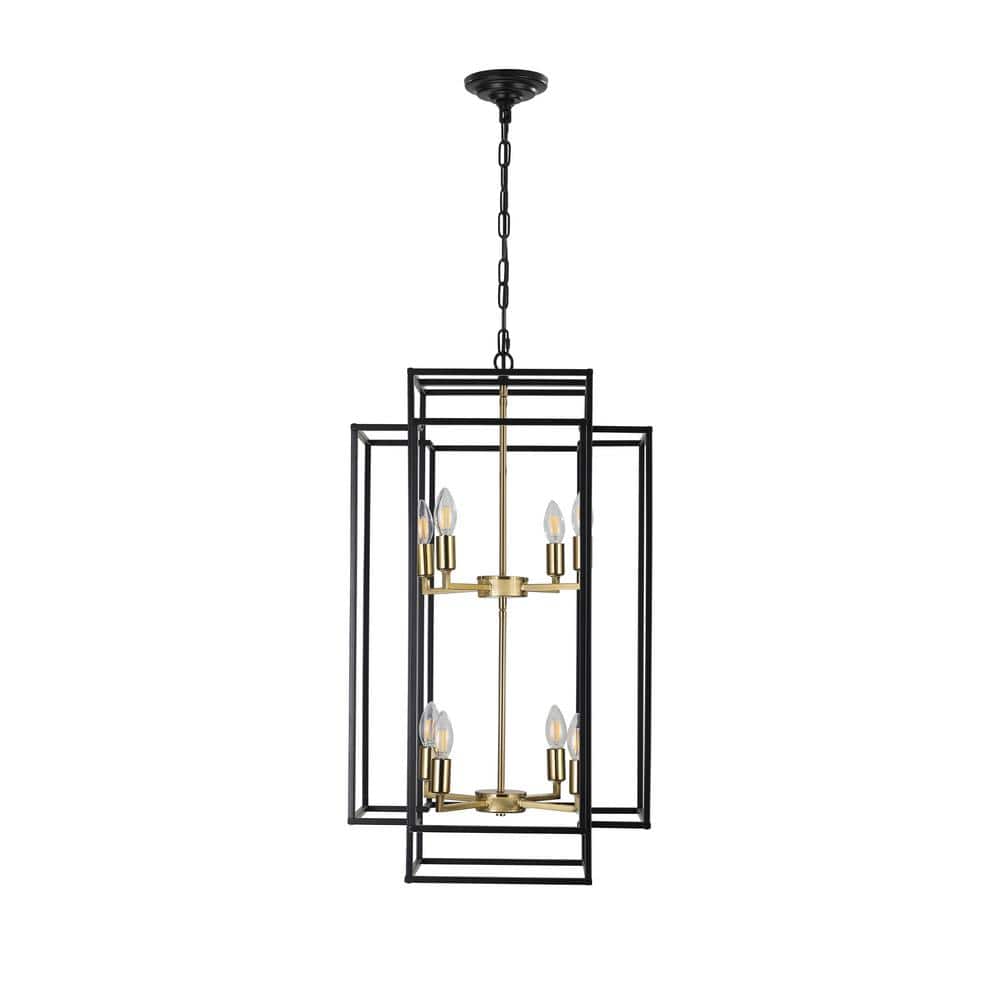 Black and Gold Geometric Metal Cage Chandelier with 8 Lights