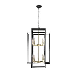 8-Light BlackandGold Farmhouse Pendant Tiered Geometric Chandelier for Living Room with no bulbs included