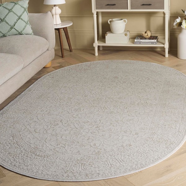 Reflection Cream/Ivory 8 ft. x 8 ft. Distressed Floral Square Area Rug